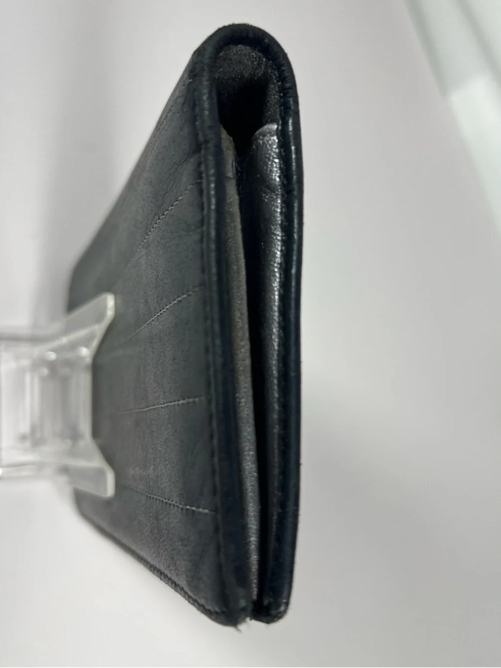 1173: Vintage Chanel CC Logo Black Leather Long Wallet